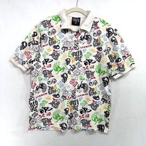 Vtg South Pole Shirt Men M Off White Polo All Over Print Logo Lion Skull Y2K